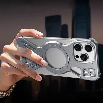 For iPhone 16 Pro Max Bumper Case Compatible with MagSafe Kickstand Metal Phone Cover