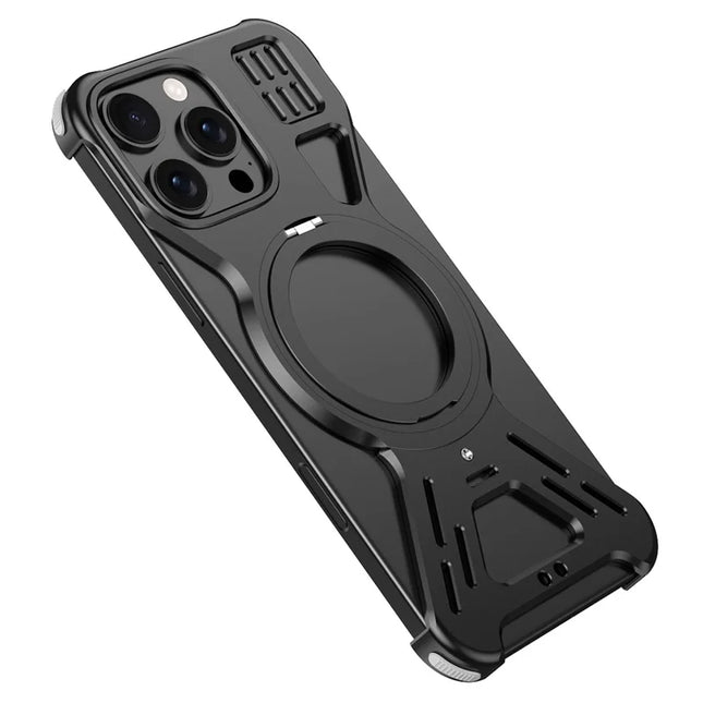 For iPhone 16 Pro Bumper Case Compatible with MagSafe Kickstand Metal Phone Cover - Black