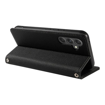 For Samsung Galaxy A36 5G Case Magnetic Litchi Texture Wallet Leather Phone Cover with Wrist Strap
