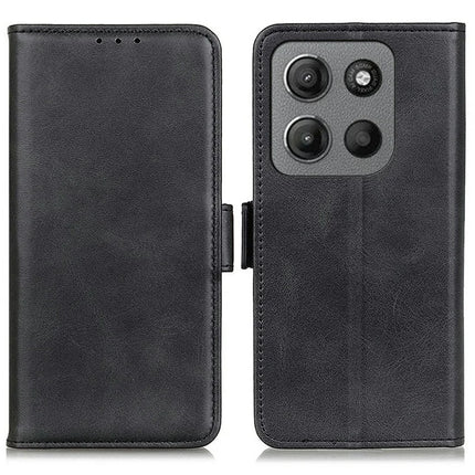 For Motorola Moto G15 4G  /  G05 4G Case Stand Cowhide Texture PU Leather Phone Cover - Black