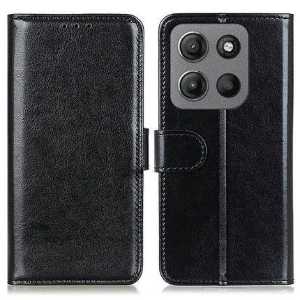 For Motorola Moto G15 4G  /  G05 4G Case Crazy Horse Texture PU Leather Phone Stand Cover - Black