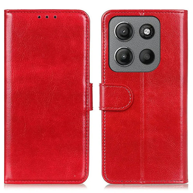 For Motorola Moto G15 4G  /  G05 4G Case Crazy Horse Texture PU Leather Phone Stand Cover - Red