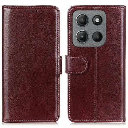 For Motorola Moto G15 4G  /  G05 4G Case Crazy Horse Texture PU Leather Phone Stand Cover - Brown
