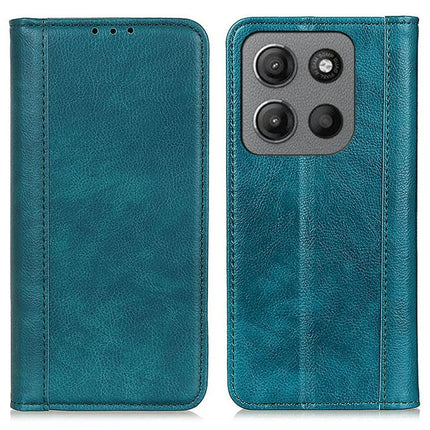 For Motorola Moto G15 4G  /  G05 4G Stand Case Split Leather Litchi Texture Wallet Phone Cover - Green