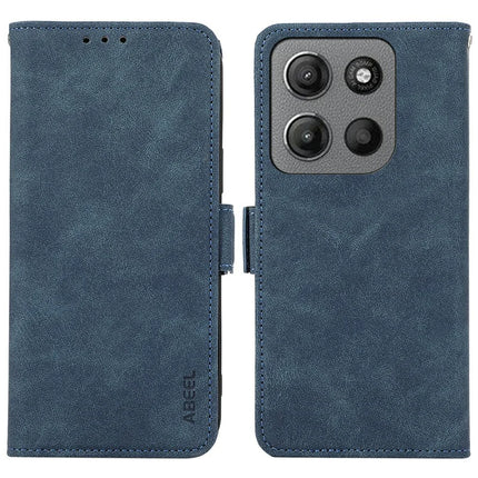 ABEEL For Motorola Moto G15 4G  /  G05 4G Case PU Leather Folio Stand View RFID Blocking Phone Cover - Blue