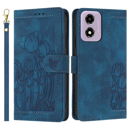 For Motorola Moto E14 4G Tulip Leather Case Phone Cover with 5 Card Slots Wallet - Blue