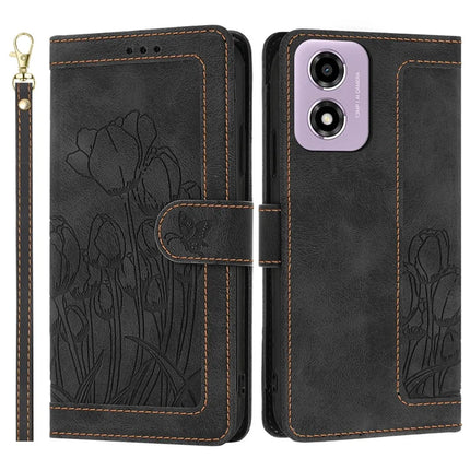 For Motorola Moto E14 4G Tulip Leather Case Phone Cover with 5 Card Slots Wallet - Black