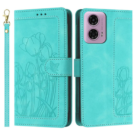 For Motorola Edge (2024) 5G Tulip Leather Case Phone Cover with 5 Card Slots Wallet - Green