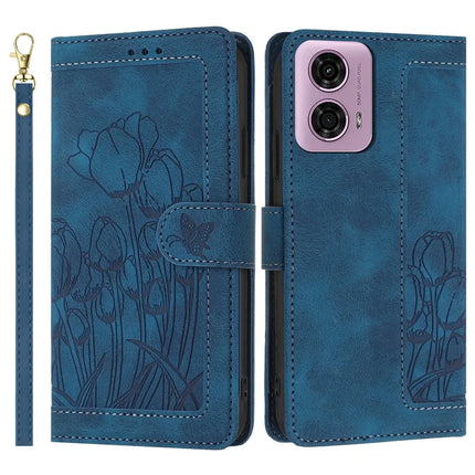 For Motorola Edge (2024) 5G Tulip Leather Case Phone Cover with 5 Card Slots Wallet - Blue
