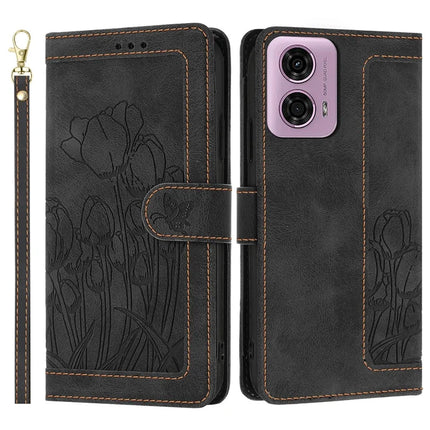 For Motorola Edge (2024) 5G Tulip Leather Case Phone Cover with 5 Card Slots Wallet - Black