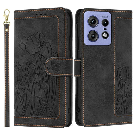 For Motorola Edge 50 Pro 5G Tulip Leather Case Phone Cover with 5 Card Slots Wallet - Black
