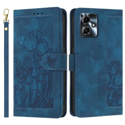 For Motorola Moto G14 4G Tulip Leather Case Phone Cover with 5 Card Slots Wallet - Blue