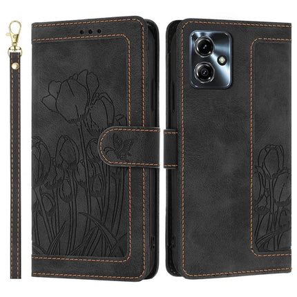 For Motorola Moto G54 5G Tulip Leather Case Phone Cover with 5 Card Slots Wallet - Black