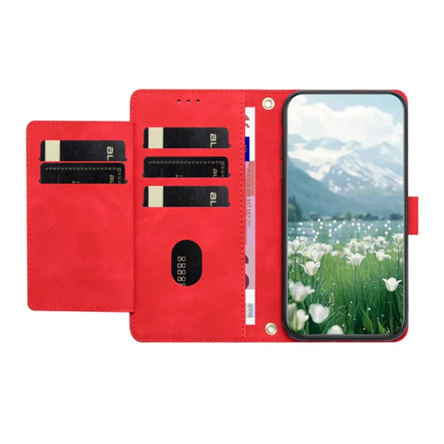 For Motorola Moto G24 4G / G04 4G Tulip Leather Case Phone Cover with 5 Card Slots Wallet -  Red