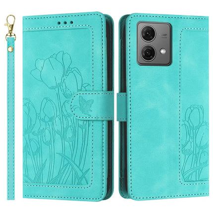 For Motorola Moto G84 5G Tulip Leather Case Phone Cover with 5 Card Slots Wallet - Green