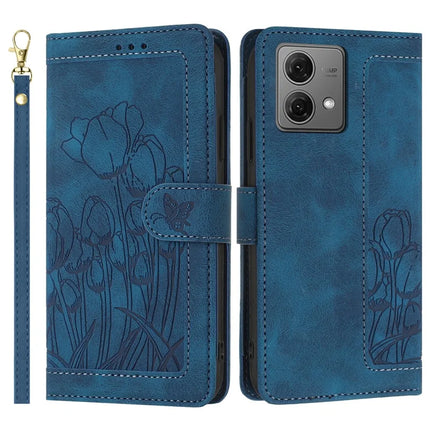 For Motorola Moto G84 5G Tulip Leather Case Phone Cover with 5 Card Slots Wallet - Blue