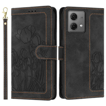 For Motorola Moto G84 5G Tulip Leather Case Phone Cover with 5 Card Slots Wallet - Black