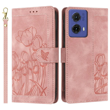 For Motorola Moto G85 5G / S50 Neo 5G Tulip Leather Case Phone Cover with 5 Card Slots Wallet - Pink