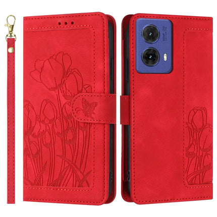 For Motorola Moto G85 5G / S50 Neo 5G Tulip Leather Case Phone Cover with 5 Card Slots Wallet - Red