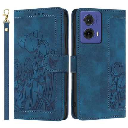 For Motorola Moto G85 5G / S50 Neo 5G Tulip Leather Case Phone Cover with 5 Card Slots Wallet - Blue