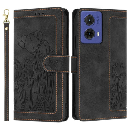 For Motorola Moto G85 5G / S50 Neo 5G Tulip Leather Case Phone Cover with 5 Card Slots Wallet - Black