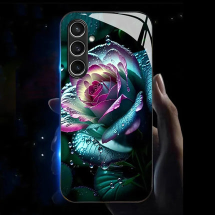For Samsung Galaxy A36 5G Case Call Flash Series Pattern Printing Tempered Glass + TPU Combo Phone Case - Moon Red Rose