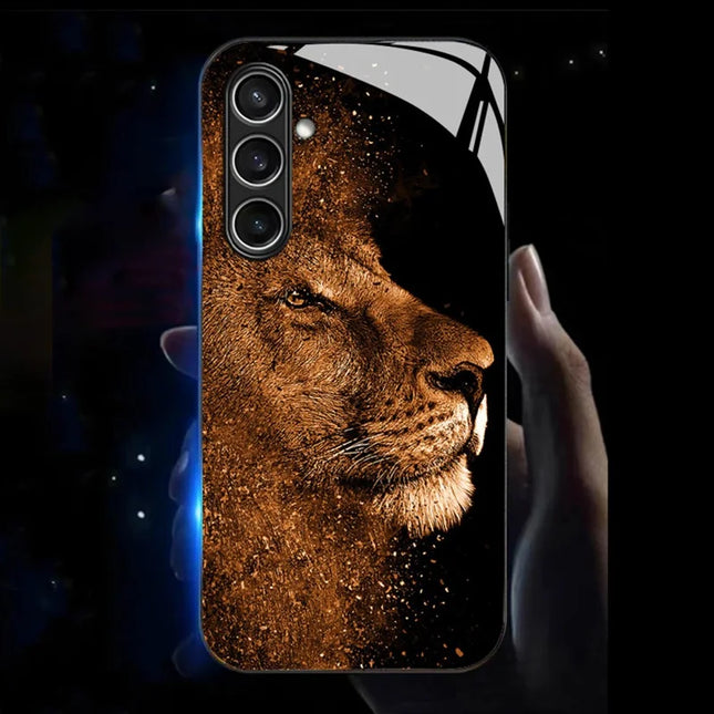 For Samsung Galaxy A56 5G Case Call Flash Series Pattern Printing Tempered Glass + TPU Combo Phone Case - Lion With Profile
