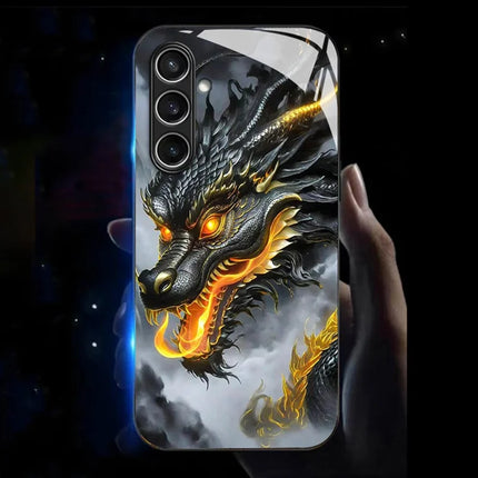 For Samsung Galaxy A56 5G Case Call Flash Series Pattern Printing Tempered Glass + TPU Combo Phone Case - Black Dragon