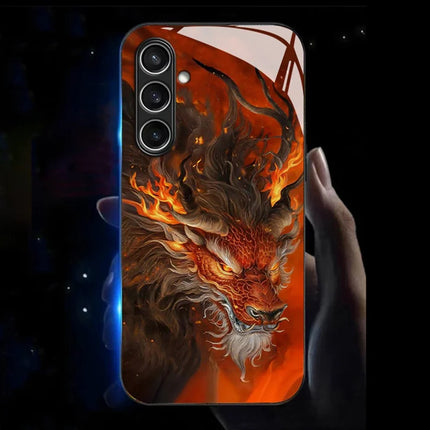 For Samsung Galaxy A56 5G Case Call Flash Series Pattern Printing Tempered Glass + TPU Combo Phone Case - Red Fire Dragon