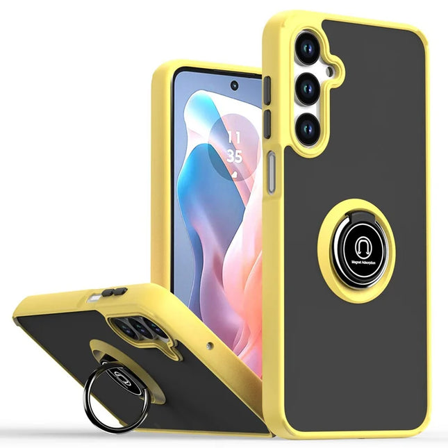 For Samsung Galaxy A16 5G  /  4G Case PC + TPU Ring Kickstand Anti Drop Phone Back Cover - Yellow  /  Black