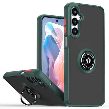 For Samsung Galaxy A16 5G  /  4G Case PC + TPU Ring Kickstand Anti Drop Phone Back Cover - Blackish Green  /  Red