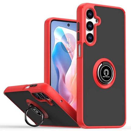 For Samsung Galaxy A16 5G  /  4G Case PC + TPU Ring Kickstand Anti Drop Phone Back Cover - Red  /  Black