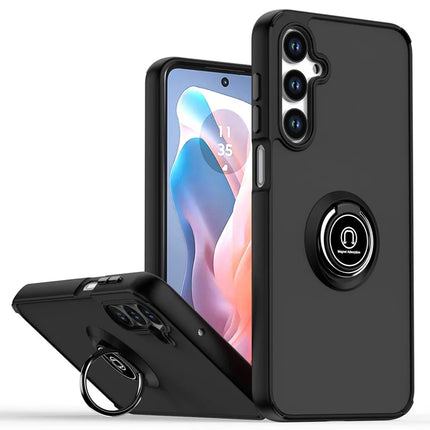 For Samsung Galaxy A16 5G  /  4G Case PC + TPU Ring Kickstand Anti Drop Phone Back Cover - Black  /  Black