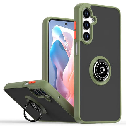 For Samsung Galaxy A16 5G  /  4G Case PC + TPU Ring Kickstand Anti Drop Phone Back Cover - Army Green  /  Orange