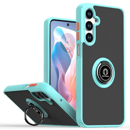 For Samsung Galaxy A16 5G  /  4G Case PC + TPU Ring Kickstand Anti Drop Phone Back Cover - Sky Blue  /  Orange
