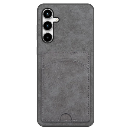 For Samsung Galaxy A36 5G Case Kickstand Leather Coated TPU Phone Cover with Card Slot - Grey