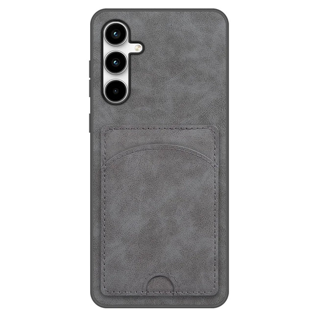 For Samsung Galaxy A36 5G Case Kickstand Leather Coated TPU Phone Cover with Card Slot - Grey