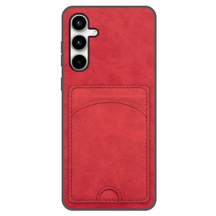 For Samsung Galaxy A36 5G Case Kickstand Leather Coated TPU Phone Cover with Card Slot - Red