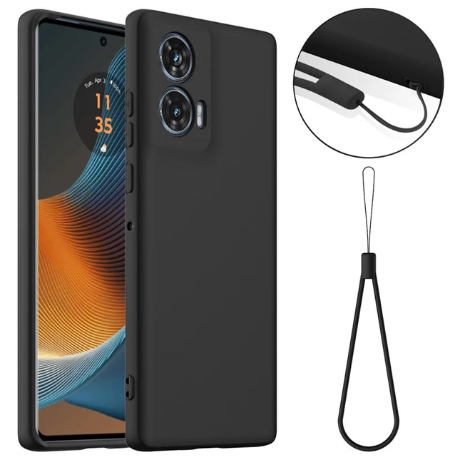 For Motorola Edge 50 Fusion 5G Case Compatible with MagSafe Anti-Drop Liquid Silicone Phone Cover with Lanyard - Black