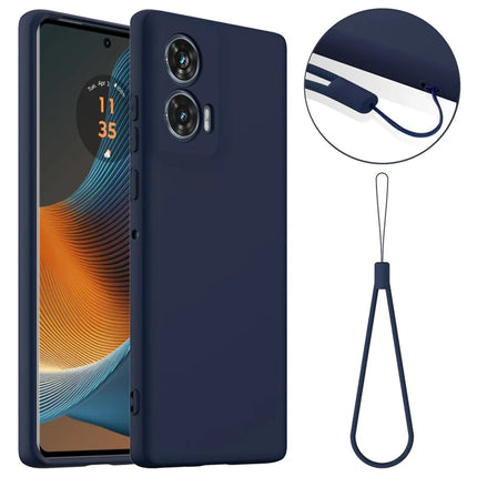For Motorola Edge 50 Fusion 5G Case Compatible with MagSafe Anti-Drop Liquid Silicone Phone Cover with Lanyard - Dark Blue