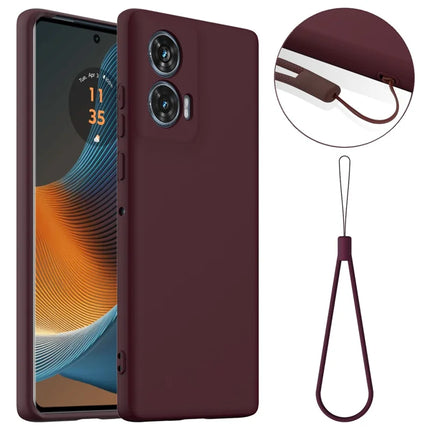 For Motorola Edge 50 Fusion 5G Case Compatible with MagSafe Anti-Drop Liquid Silicone Phone Cover with Lanyard - Wine Red