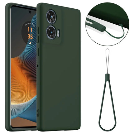 For Motorola Edge 50 Fusion 5G Case Compatible with MagSafe Anti-Drop Liquid Silicone Phone Cover with Lanyard - Dark Green