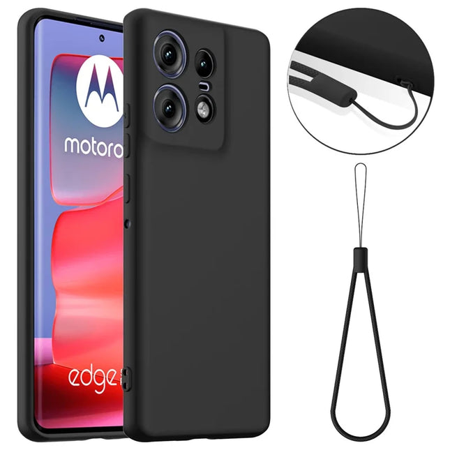 For Motorola Edge 50 Pro 5G Case Compatible with MagSafe Anti-Drop Liquid Silicone Phone Cover with Lanyard - Black
