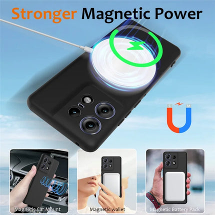 For Motorola Edge 50 Pro 5G Case Compatible with MagSafe Anti-Drop Liquid Silicone Phone Cover with Lanyard
