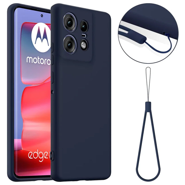 For Motorola Edge 50 Pro 5G Case Compatible with MagSafe Anti-Drop Liquid Silicone Phone Cover with Lanyard - Dark Blue