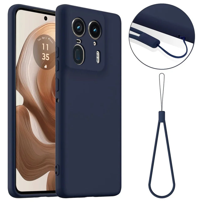 For Motorola Edge 50 Ultra 5G  /  Moto X50 Ultra 5G Case Compatible with MagSafe Anti-Drop Liquid Silicone Phone Cover with Lanyard - Dark Blue