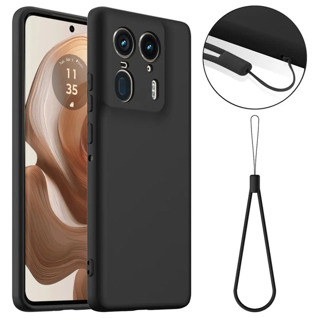 For Motorola Edge 50 Ultra 5G  /  Moto X50 Ultra 5G Case Compatible with MagSafe Anti-Drop Liquid Silicone Phone Cover with Lanyard - Black
