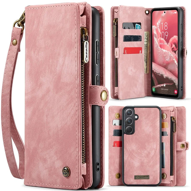For Samsung Galaxy A36 5G Case CASEME 008 Series Detachable Leather Zipper Wallet Phone Cover - Pink