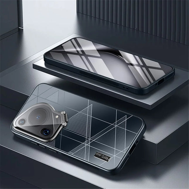 For Huawei Pura 70 Ultra Case Glass Lens Guard Kickstand TPU + PC Phone Back Cover - Black