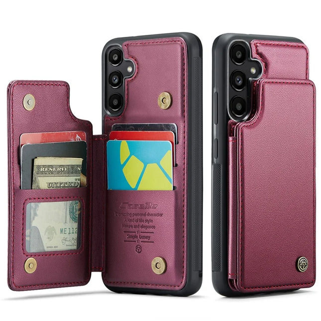 For Samsung Galaxy A36 5G Case CASEME C22 Series  Leather+TPU Cover RFID Blocking 5 Card Slots - Red